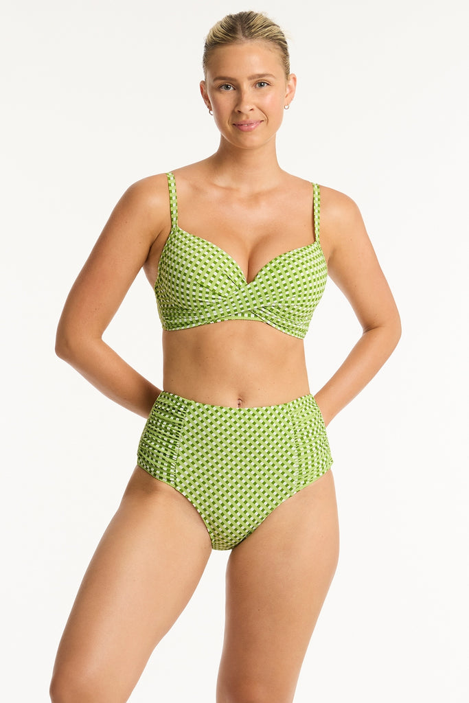 Checkmate Cross Front Moulded Cup Bra - Checkmate Olive - Sea Level Australia 