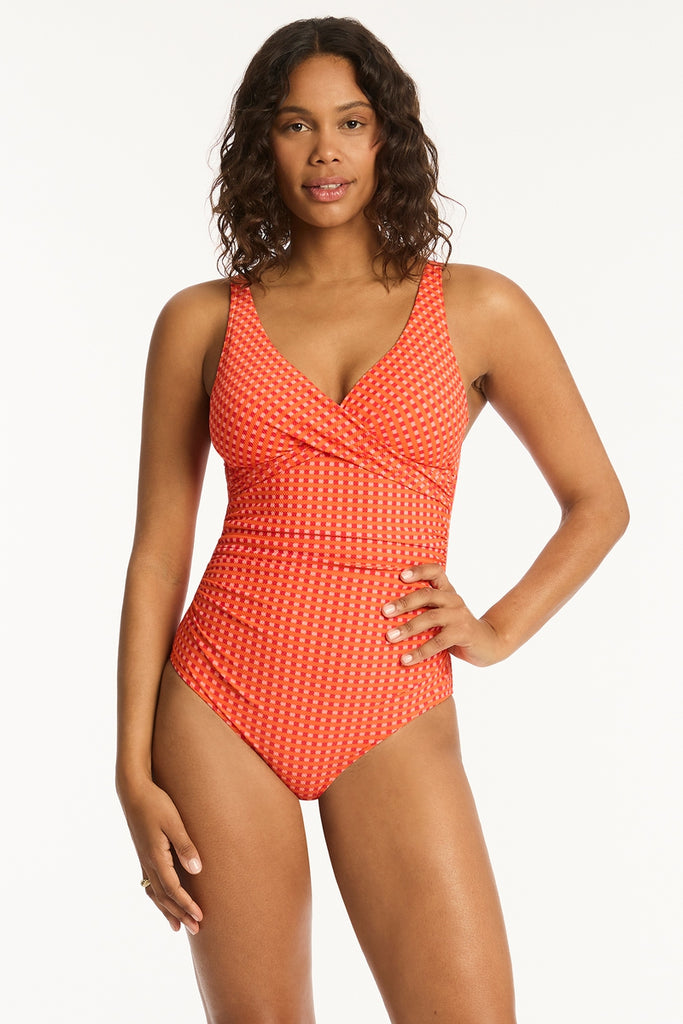 Checkmate Cross Front One Piece - Checkmate Red - Sea Level Australia 