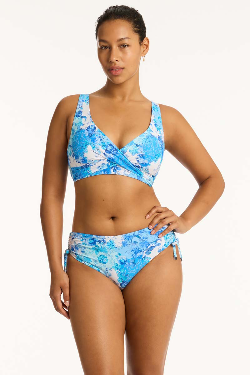 Daisyfield Cross Front Multifit Bra - Daisyfield Blue - Sea Level Australia 