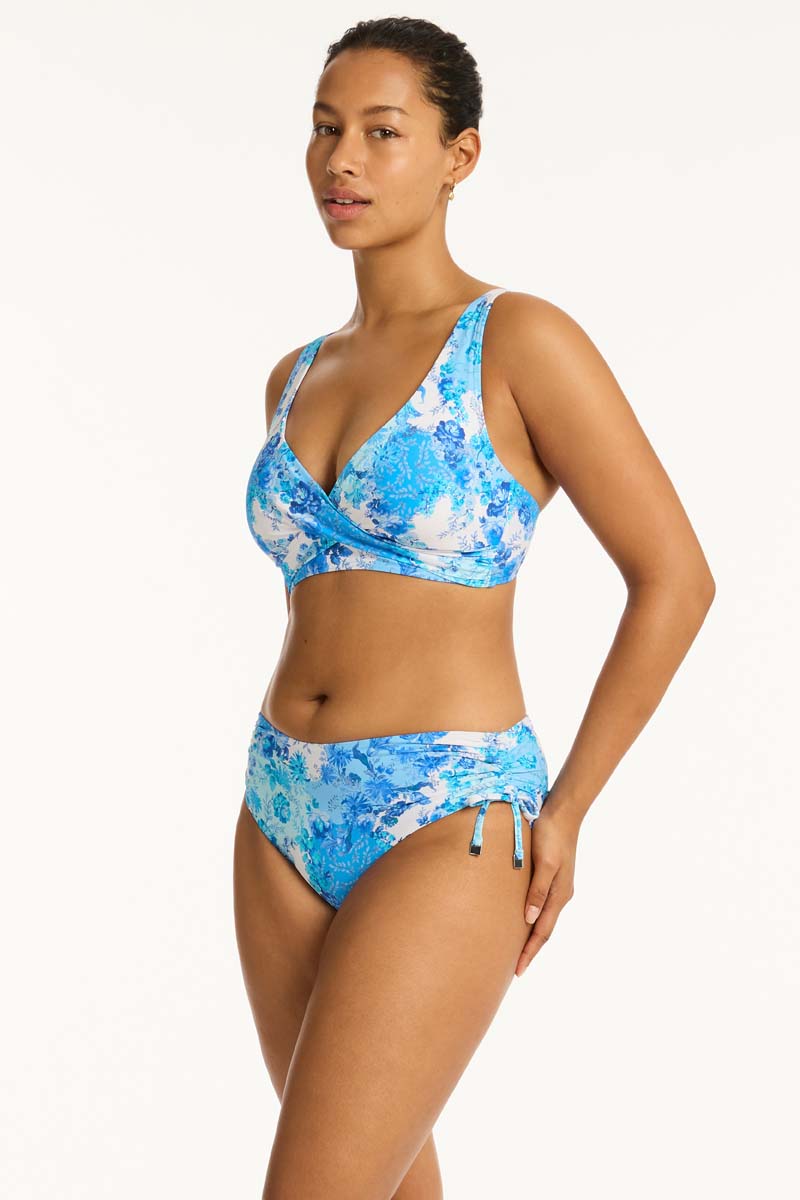 Daisyfield Cross Front Multifit Bra - Daisyfield Blue - Sea Level Australia 