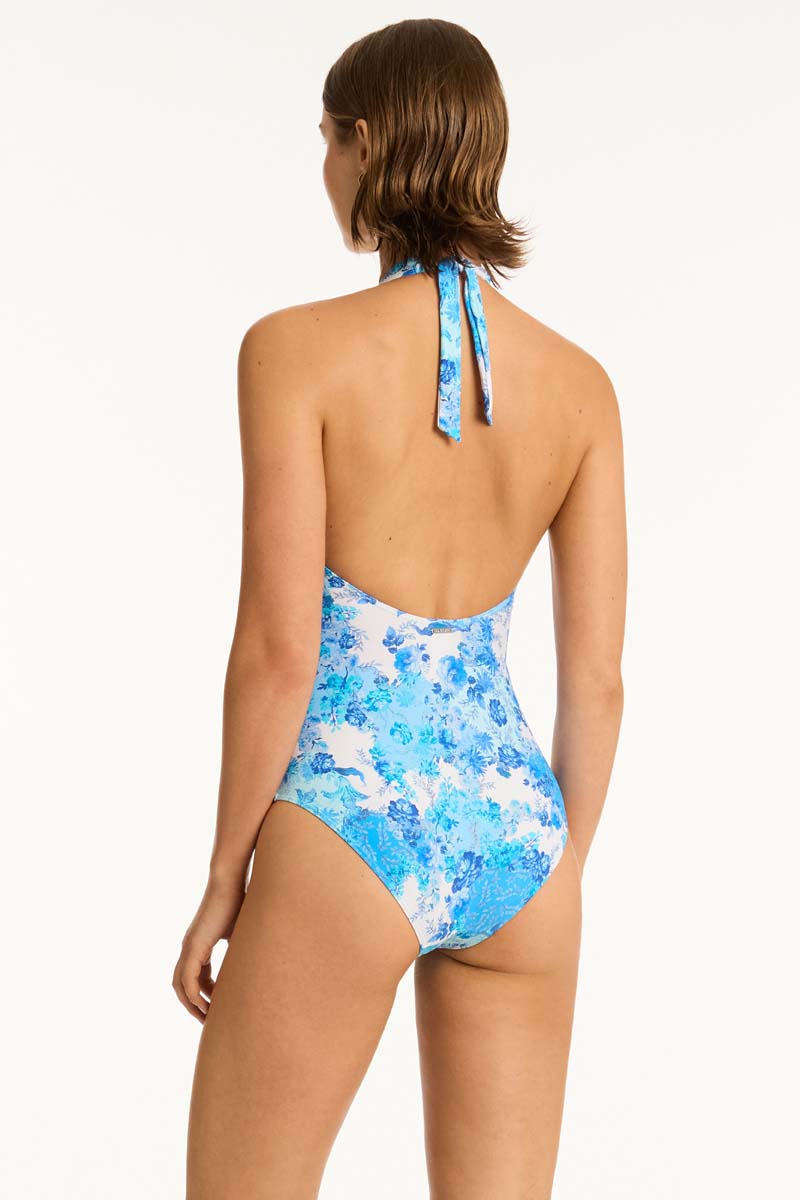 Daisyfield Keyhole Halter One Piece - Daisyfield Blue - Sea Level Australia 