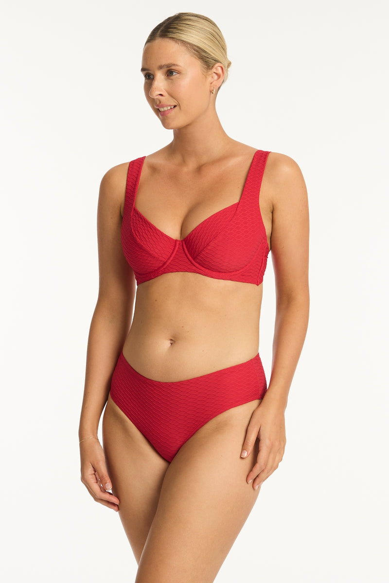 Honeycomb Mid Bikini Pant - Honeycomb Red - Sea Level Australia 