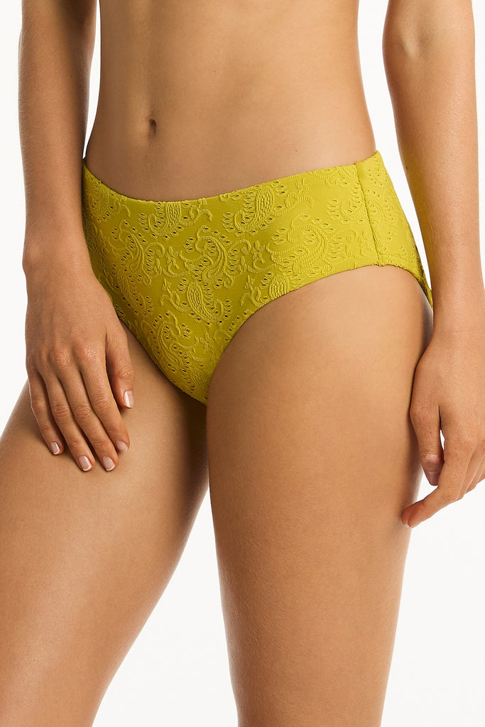 Interlace Mid Bikini Pant - Interlace Chartreuse - Sea Level Australia 
