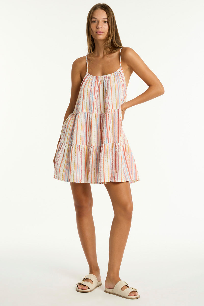 Boho Stripe Tie Back Short Sundress