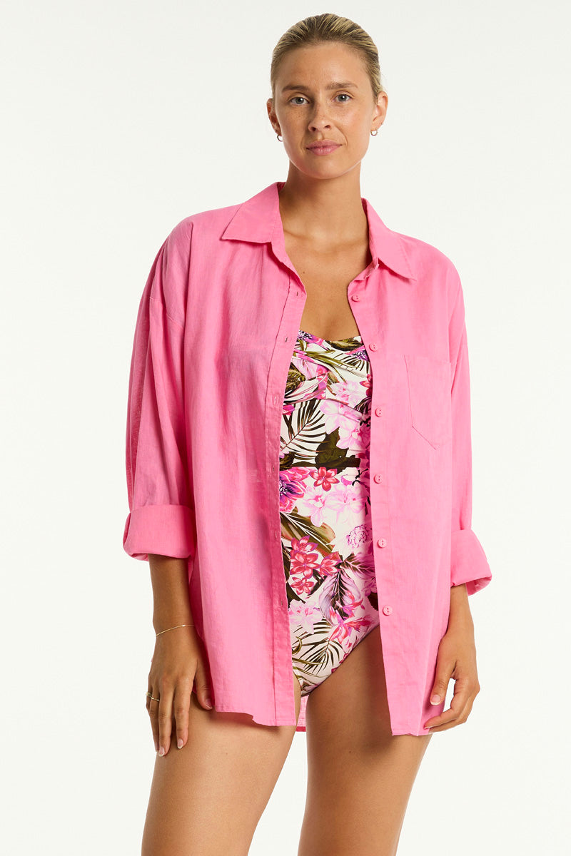 Breeze Linen Beach Shirt in Breeze Linen | bond-eye swim