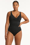 Eco Essentials Cross Front One Piece - Eco Essentials Black - Sea Level Australia 