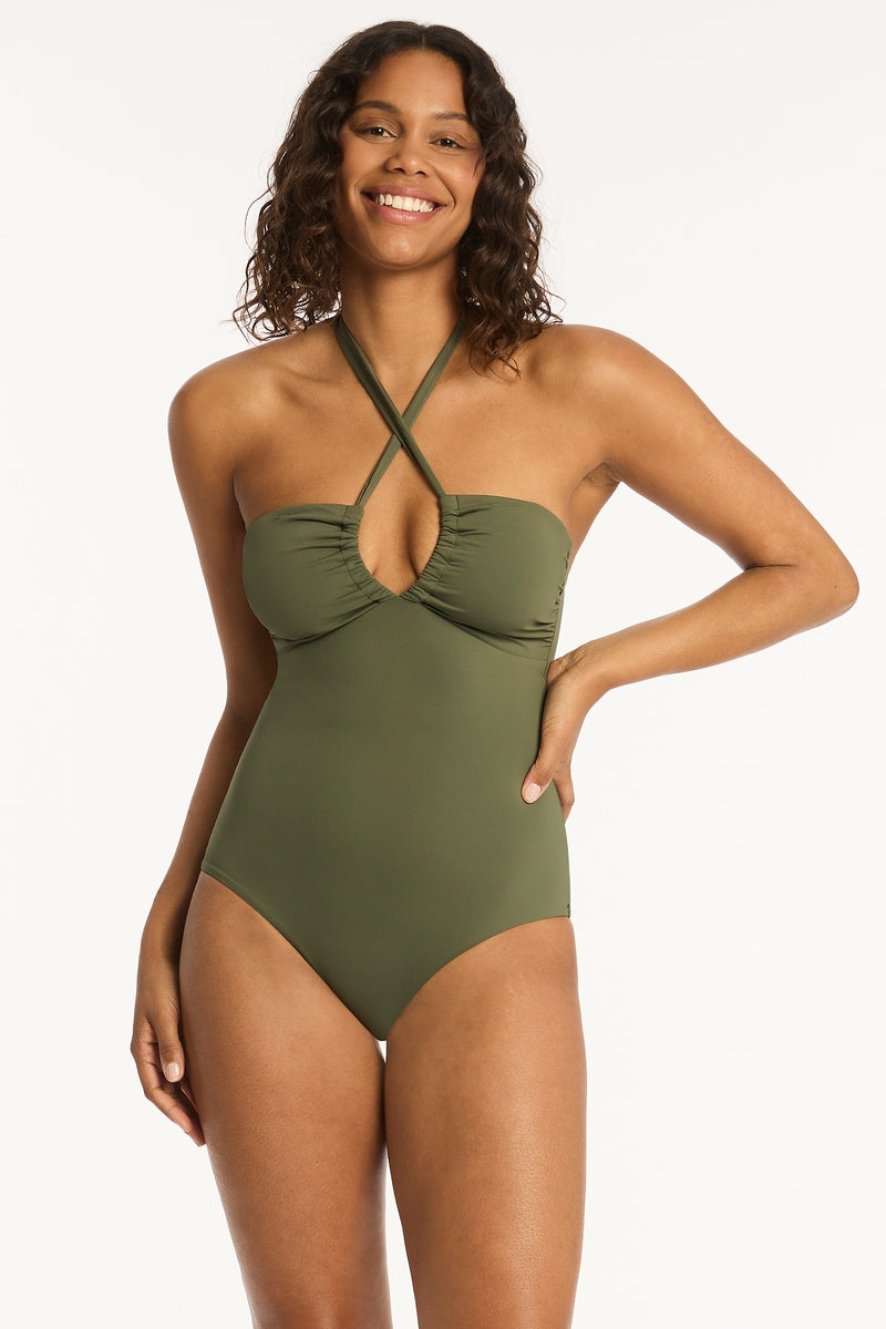 Eco Essentials Halter Bandeau One Piece - Eco Essentials Khaki - Sea Level Australia 