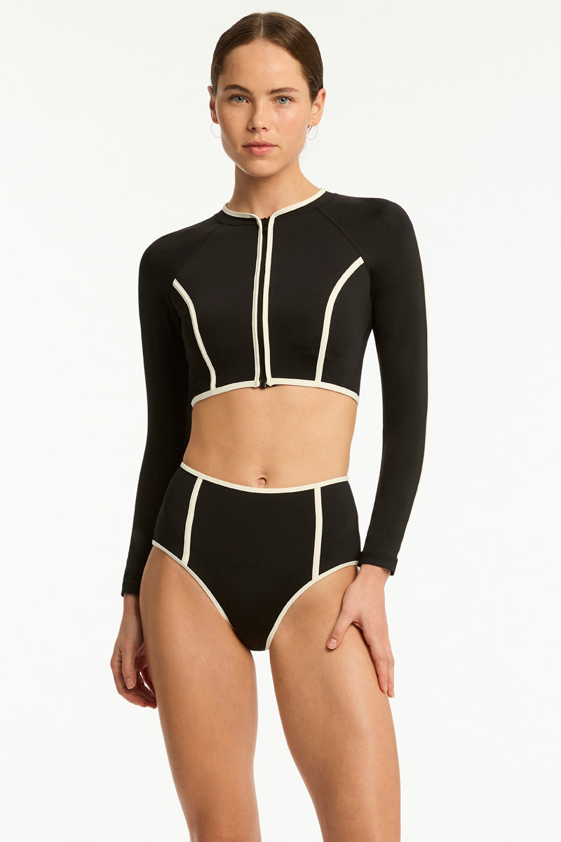 Bound Zip Front Crop Top