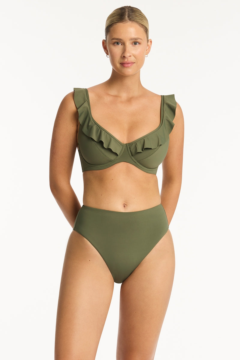 Eco Essentials F Cup Frill Underwire Bra - Eco Essentials Khaki - Sea Level Australia 