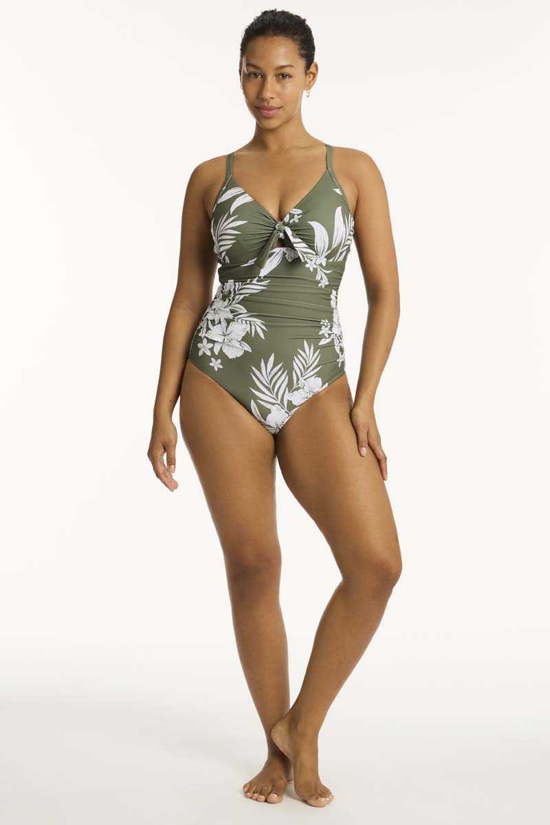 Aloha Tie Front DD/E One Piece - Aloha Khaki - Sea Level Australia 