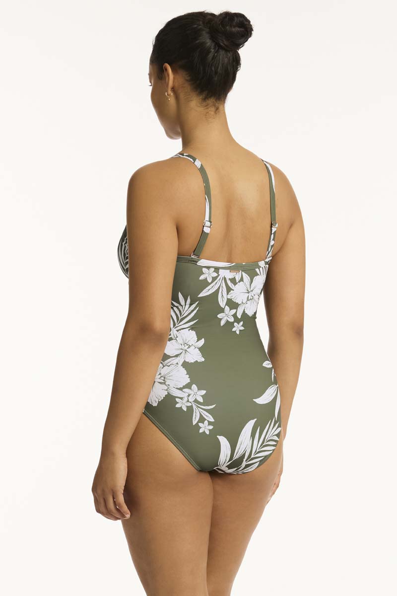 Aloha Tie Front DD/E One Piece - Aloha Khaki - Sea Level Australia 