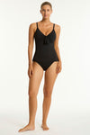 Black Essentials Edit Tie Front DD/E Cup Singlet Top in Sea Level | Sea Level Australia 