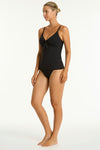 Black Essentials Edit Tie Front DD/E Cup Singlet Top in Sea Level | Sea Level Australia 