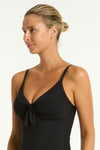 Black Essentials Edit Tie Front DD/E Cup Singlet Top in Sea Level | Sea Level Australia 