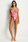 Neon Wave Cross Back Tri One Piece
