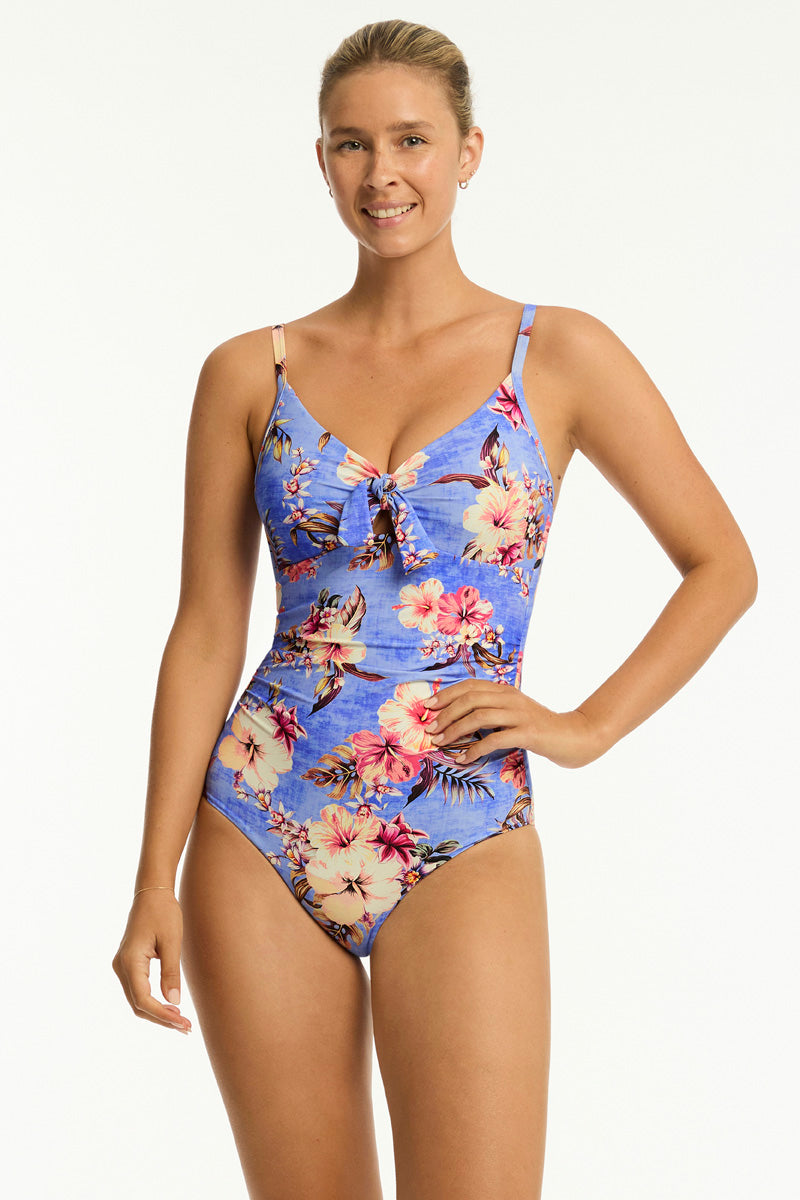 Blue Hawaii Tie Front DD/E One Piece