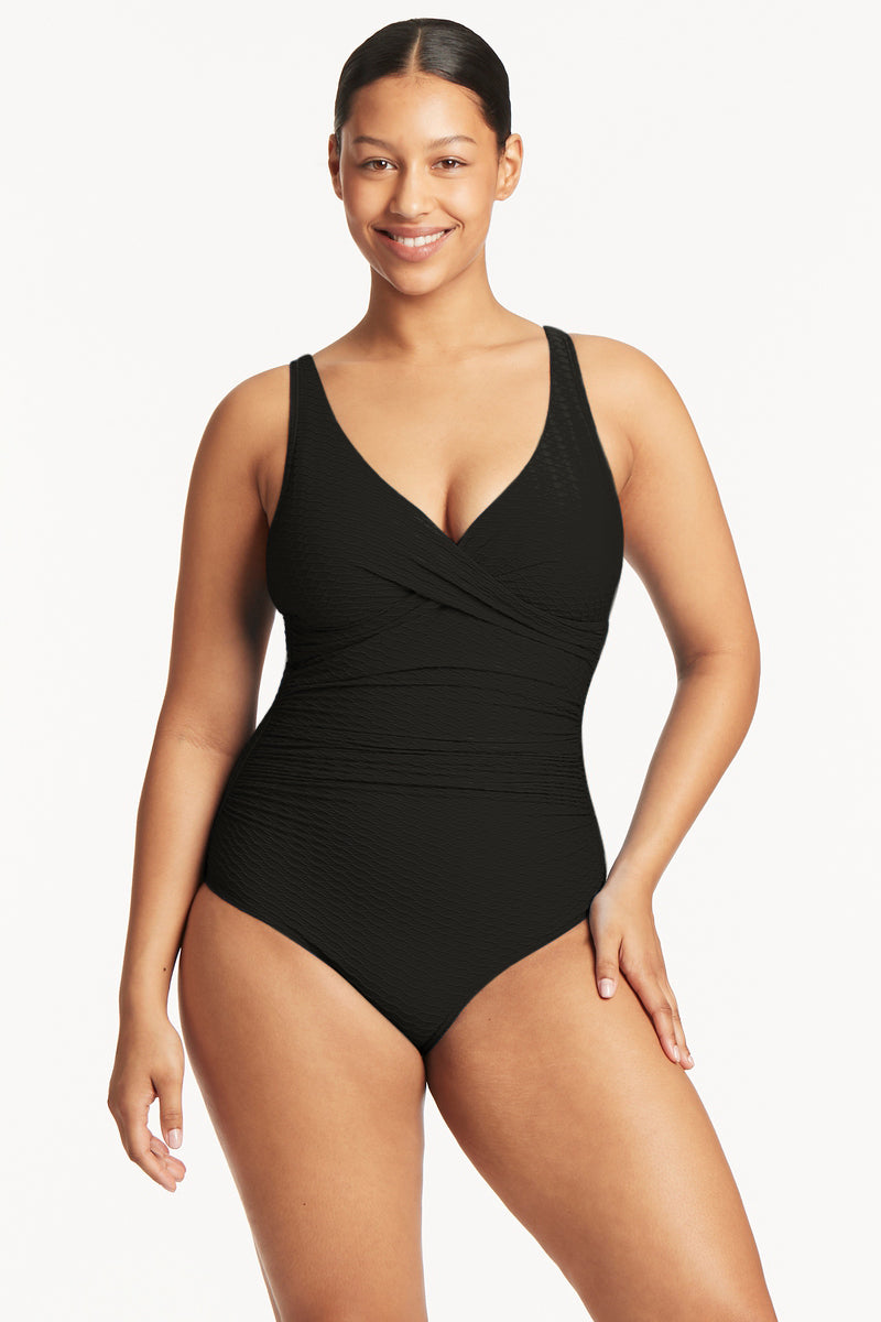 Honeycomb Cross Front One Piece - Honeycomb Black - Sea Level Australia 