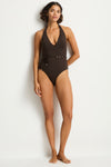 De Luxe V Neck Halter One Piece