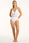 Drift Longline Halter One Piece in Drift White | bond-eye swim