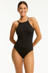 Scallop Cross Back High Neck One Piece