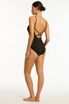 Scallop Cross Back High Neck One Piece