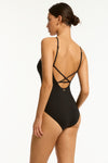 Scallop Cross Back High Neck One Piece