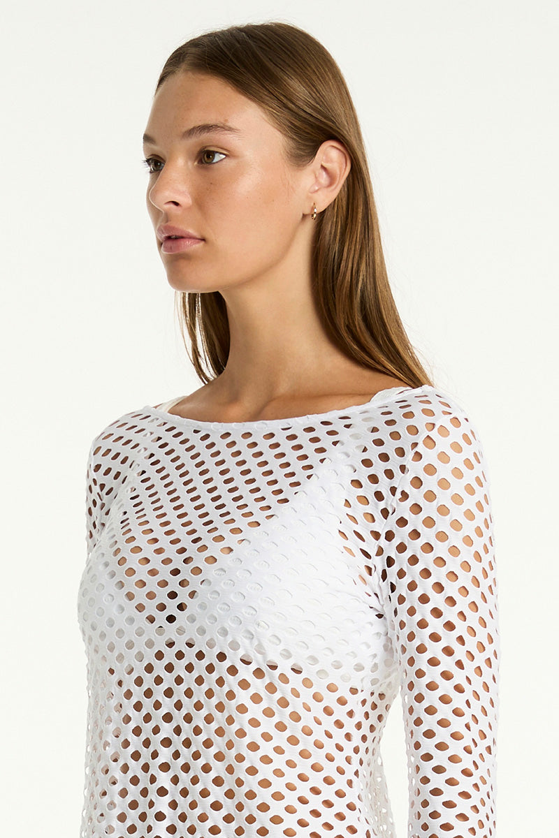 White Castaway Mesh Cover Up in Sea Level | Sea Level Australia 