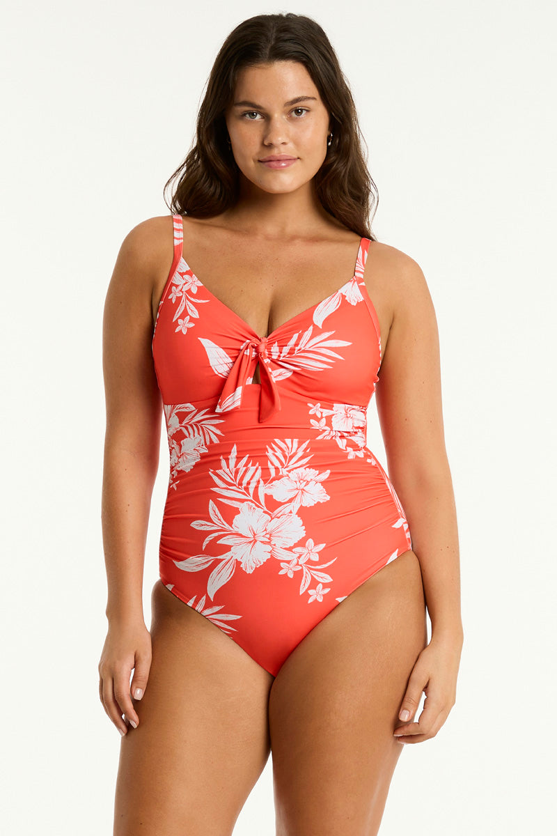 Aloha Tie Front DD/E One Piece - Aloha Flame - Sea Level Australia 