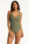 Spinnaker Cross Front One Piece - Spinnaker Khaki - Sea Level Australia 