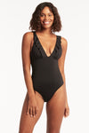 Eco Essentials Frill One Piece - Eco Essentials Black - Sea Level Australia 