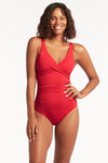 Eco Essentials Cross Front One Piece - Eco Essentials Red - Sea Level Australia 