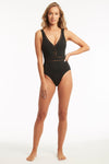 Eco Essentials Spliced Waisted One Piece - Eco Essentials Black - Sea Level Australia 