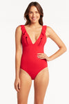 Eco Essentials Frill One Piece - Eco Essentials Red - Sea Level Australia 