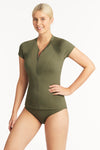 Eco Essentials Short Sleeve Rash Vest - Eco Essentials Khaki - Sea Level Australia 