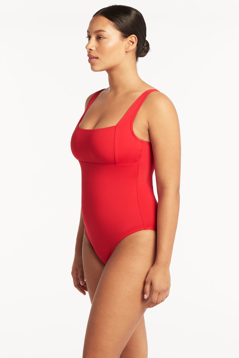 Eco Essentials Square Neck One Piece - Eco Essentials Red - Sea Level Australia 