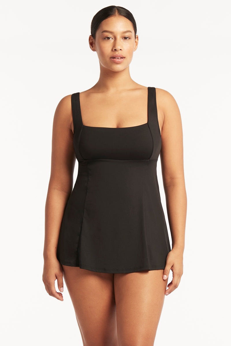 Eco Essentials Square Neck Tummy Control Swim Dress - Eco Essentials Black - Sea Level Australia 