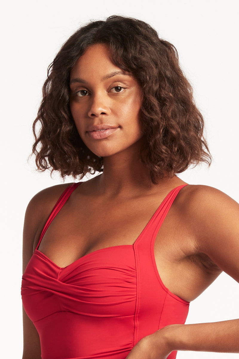 Eco Essentials Twist Front One Piece - Eco Essentials Red - Sea Level Australia 