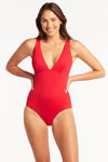 Eco Essentials Longline Tri One Piece - Eco Essentials Red - Sea Level Australia 