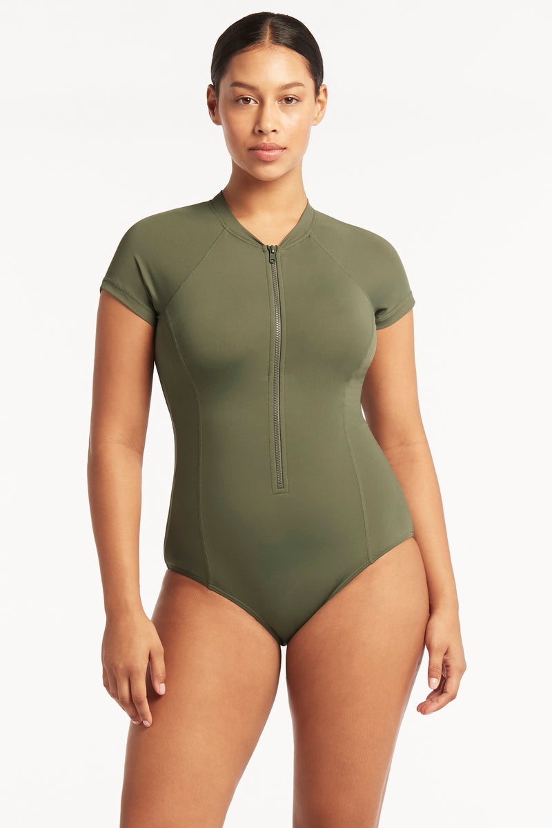 Eco Essentials Short Sleeve One Piece - Eco Essentials Khaki - Sea Level Australia 