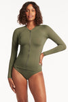 Eco Essentials Long Sleeve Rash Vest - Eco Essentials Khaki - Sea Level Australia 