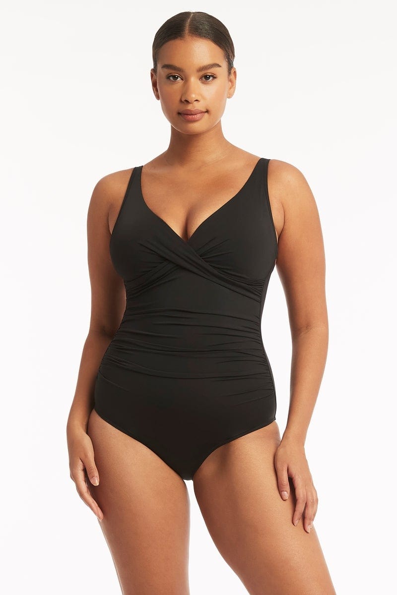 Eco Essentials Cross Front One Piece - Eco Essentials Black - Sea Level Australia 