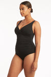 Eco Essentials Cross Front One Piece - Eco Essentials Black - Sea Level Australia 