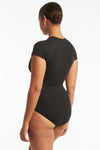 Eco Essentials Short Sleeve One Piece - Eco Essentials Black - Sea Level Australia 