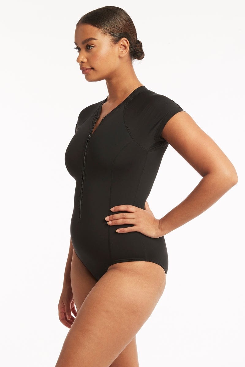 Eco Essentials Short Sleeve One Piece - Eco Essentials Black - Sea Level Australia 