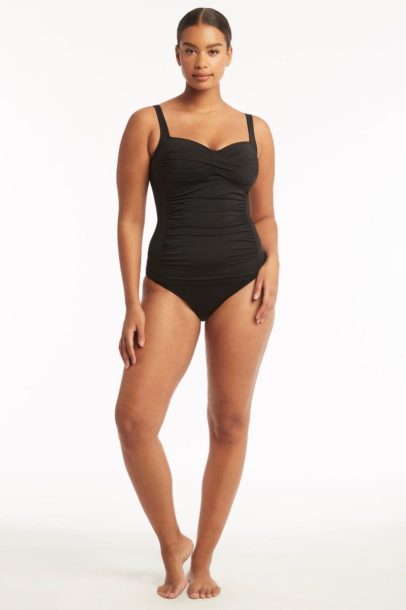 Eco Essentials Twist Front Singlet - Eco Essentials Black - Sea Level Australia 