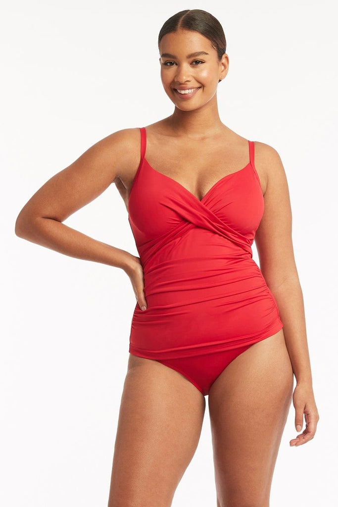 Sea Level Eco Essentials Twist Front A-DD Cup One Piece Swimsuit - Red -  Curvy Bras