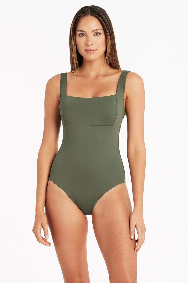 Eco Essentials Square Neck One Piece - Eco Essentials Khaki - Sea Level Australia 