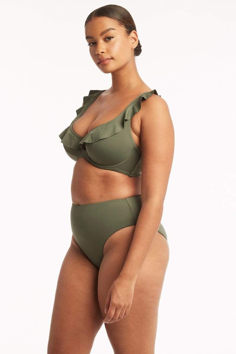 Eco Essentials F Cup Frill Underwire Bra - Eco Essentials Khaki - Sea Level Australia 